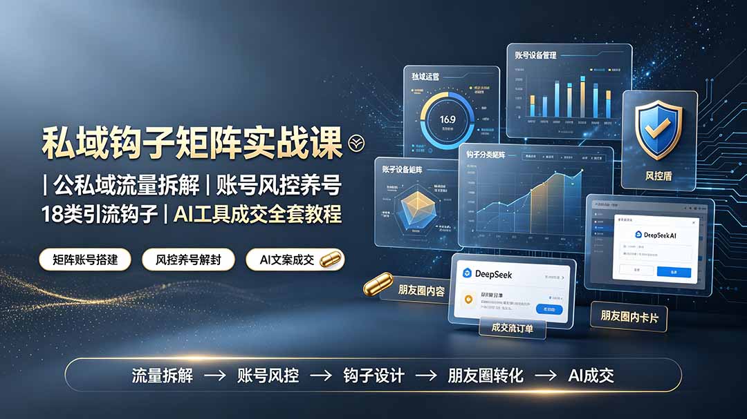 私域钩子矩阵实战课〓公私域流量拆解｜账号风控养号｜18类引流钩子｜AI工具成交全套教程-HEIXMI（中国站）