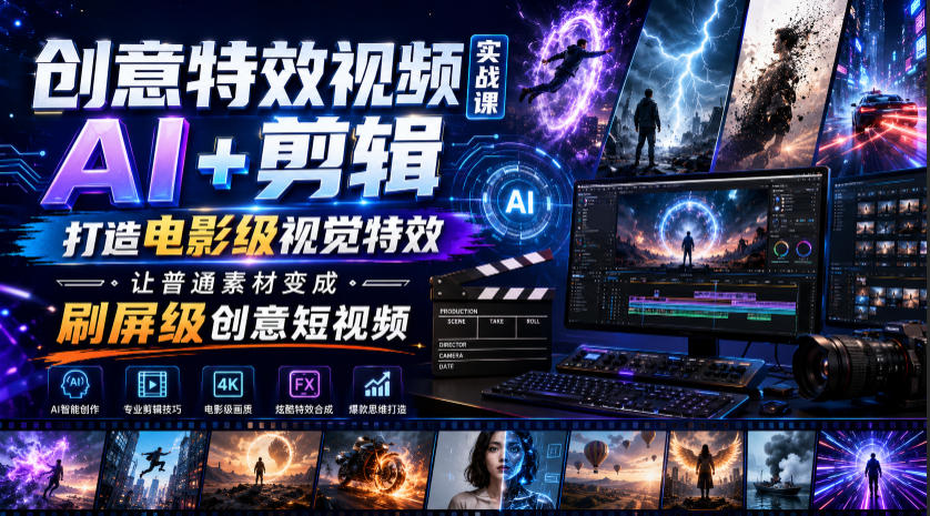 创意特效视频实战课，AI+剪辑打造电影级视觉特效，让普通素材变成刷屏级创意短视频-HEIXMI（中国站）