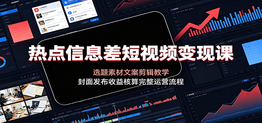 热点信息差短视频变现课：选题素材文案剪辑教学，封面发布收益核算完整运营流程-HEIXMI（中国站）