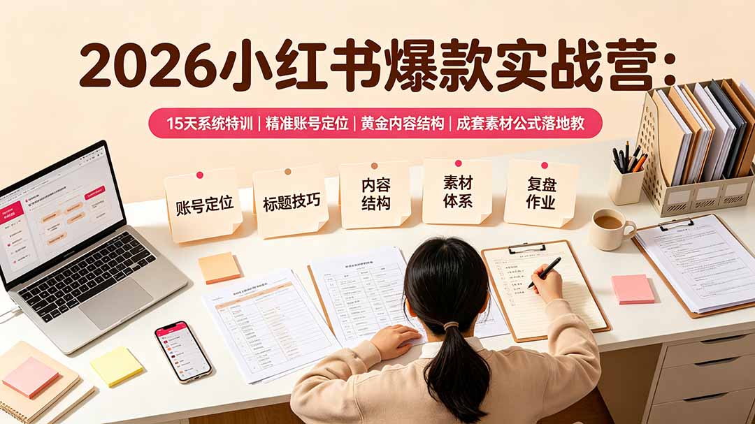 2026小红书爆款实战营：15天系统特训｜精准账号定位｜黄金内容结构｜成套素材公式落地教程-HEIXMI（中国站）