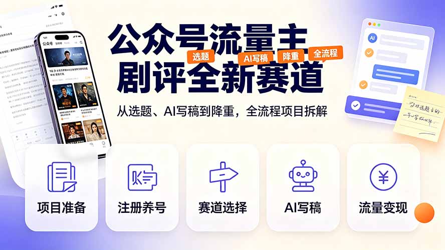 公众号流量主剧评全新赛道，从选题、AI写稿到降重，全流程项目拆解-HEIXMI（中国站）
