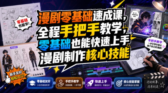 漫剧零基础速成课，全程手把手教学，零基础也能快速上手漫剧制作核心技能-HEIXMI（中国站）