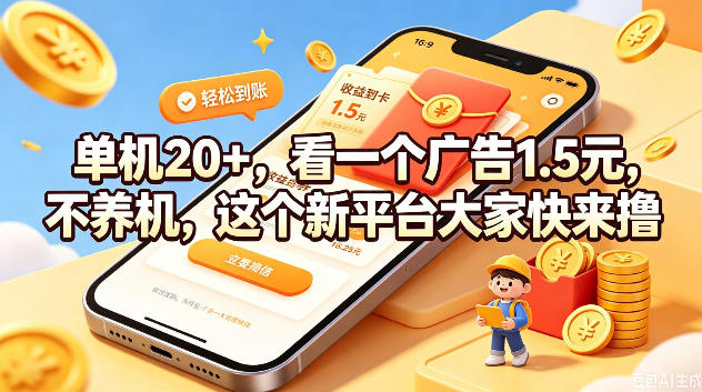 单机20+，看一个广告1.5米，不养机，这个新平台大家快来撸【揭秘】-HEIXMI（中国站）
