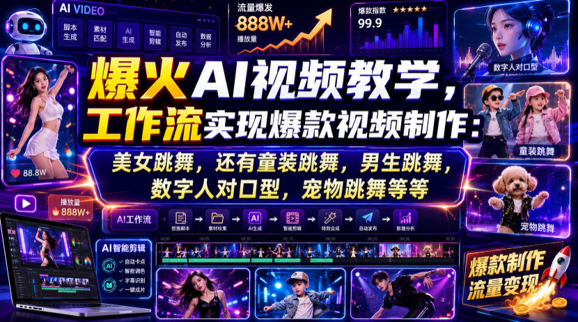 爆火AI视频教学，工作流实现爆款视频制作：美女跳舞，还有童装跳舞，男生跳舞，数字人对口型，宠物跳舞等等-HEIXMI（中国站）