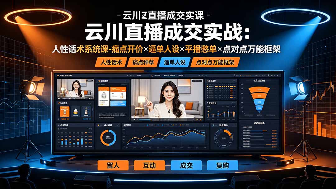 云川直播成交实战：人性话术系统课-痛点种草×塑品开价×逼单人设×平播憋单×点对点万能框架-HEIXMI（中国站）