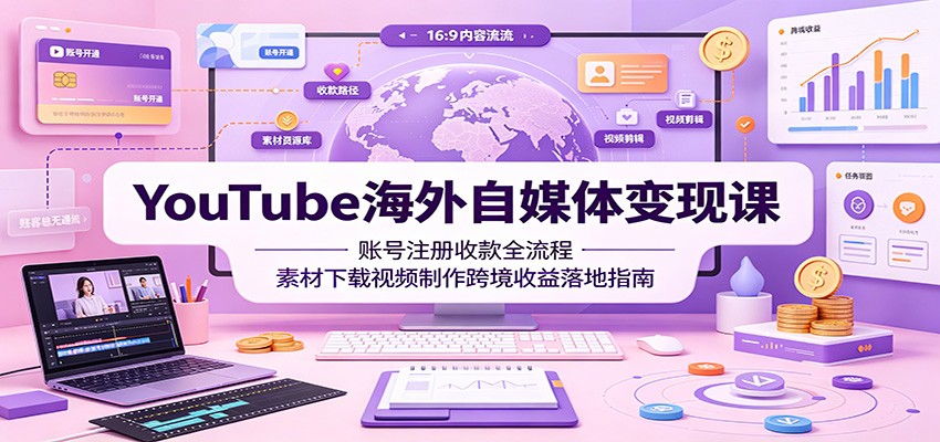YouTube海外自媒体变现课：账号注册收款全流程，素材下载视频制作跨境收益落地指南-HEIXMI（中国站）