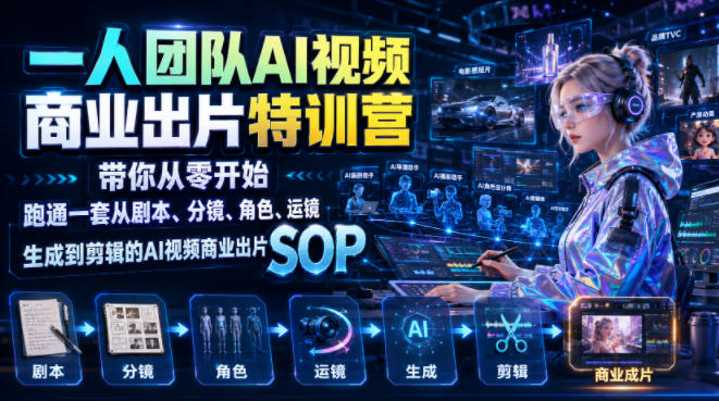 一人团队AI视频商业出片实战课：带你从零开始跑通一套从剧本、分镜、角色、运镜、生成到剪辑的AI视频商业出片SOP-HEIXMI（中国站）