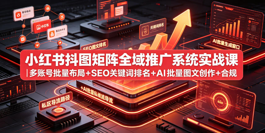 小红书抖图矩阵全域推广系统实战课｜多账号批量布局+SEO关键词排名+AI批量图文创作+合规私域导流完整落地教程-HEIXMI（中国站）