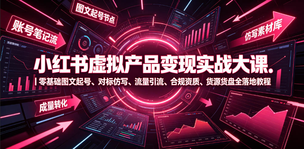 小红书虚拟产品变现实战大课｜零基础图文起号、对标仿写、流量引流、合规资质、货源货盘全落地教程-HEIXMI（中国站）