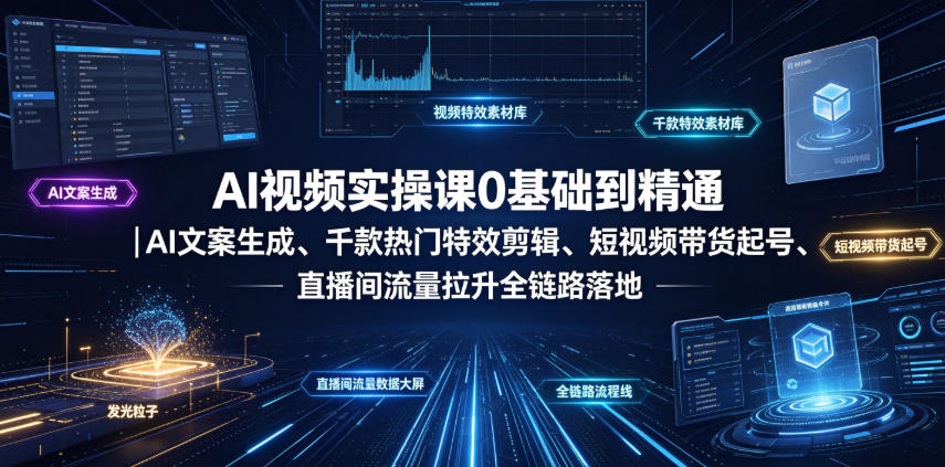 AI视频实操课0基础到精通｜AI文案生成、千款热门特效剪辑、短视频带货起号、直播间流量拉升全链路落地-HEIXMI（中国站）