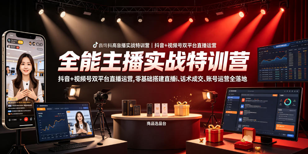 全能主播实战特训营｜抖音+视频号双平台直播运营，零基础搭建直播间、精准选品、话术成交、账号运营全落地-HEIXMI（中国站）