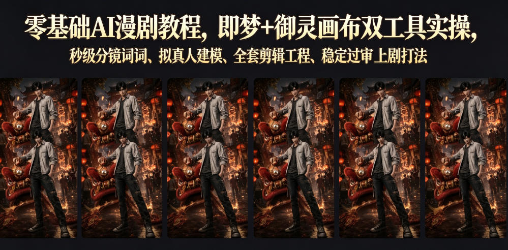 零基础AI漫剧教程，即梦+御灵画布双工具实操，秒级分镜提示词、拟真人建模、全套剪辑工程、稳定过审上剧打法-HEIXMI（中国站）