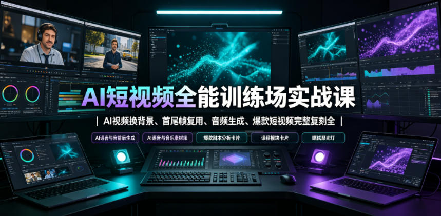 AI短视频全能训练场实战课｜AI视频换背景、首尾帧复用、音频生成、爆款短视频完整复刻全套实操教学-HEIXMI（中国站）