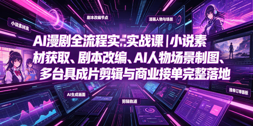 AI漫剧全流程实战课｜小说素材获取、剧本改编、AI人物场景制图、多工具成片剪辑、平台付费变现与商业接单完整落地-HEIXMI（中国站）