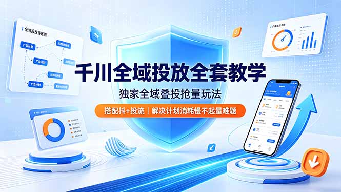 千川全域投放全套教学，独家全域叠投抢量玩法，搭配抖+投流，解决计划消耗慢不起量难题-HEIXMI（中国站）