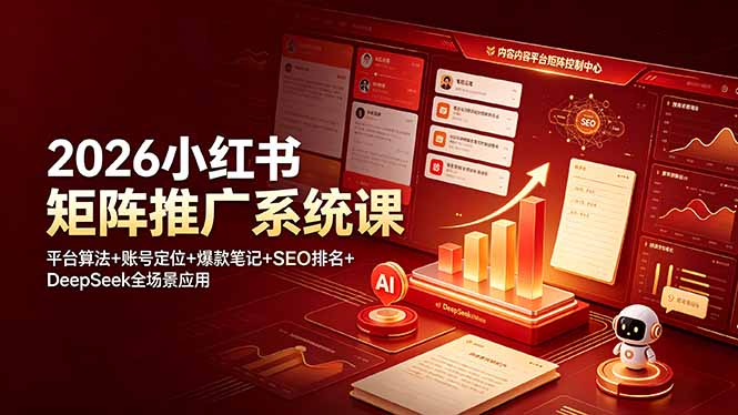 2026小红书矩阵推广系统课：平台算法+账号定位+爆款笔记+SEO排名+DeepSeek全场景应用-HEIXMI（中国站）