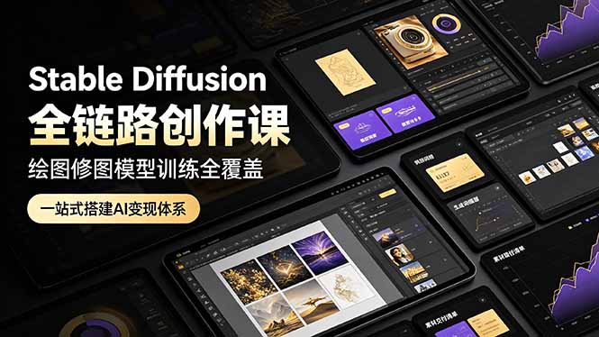 Stable Diffusion全链路创作课，绘图修图模型训练全覆盖，一站式搭建AI变现体系-HEIXMI（中国站）