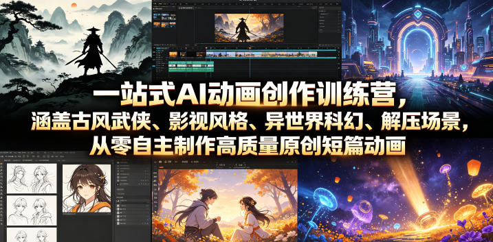 一站式AI动画创作训练营，涵盖古风武侠、影视风格、异世界科幻、解压场景，从零自主制作高质量原创短篇动画-HEIXMI（中国站）