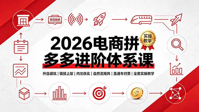 2026电商拼多多进阶体系课，开店避坑，链接上架，内功优化，自然流矩阵｜直通车付费｜全套实操教学-HEIXMI（中国站）