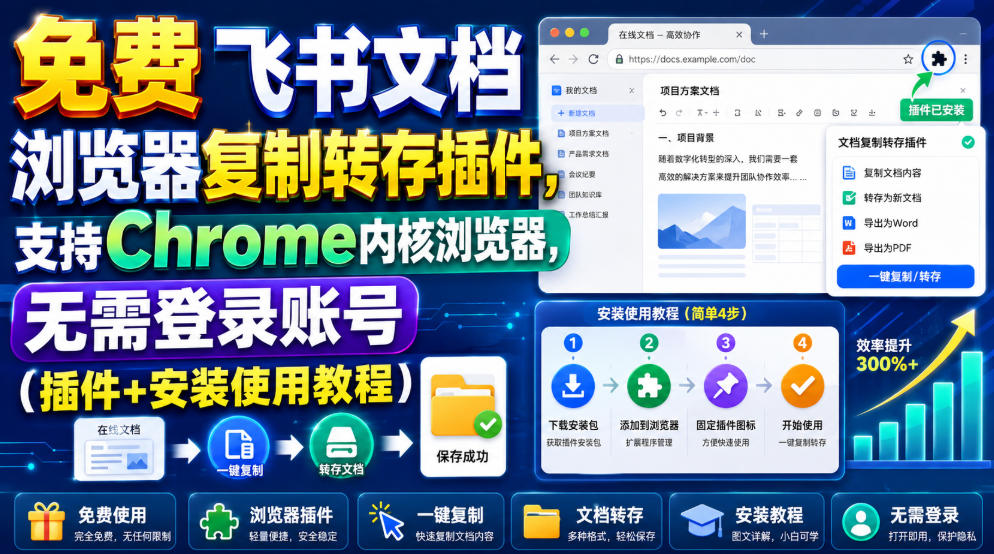 免费飞书文档浏览器复制转存插件，支持Chrome内核浏览器，无需登录账号(插件+安装使用教程)-HEIXMI（中国站）