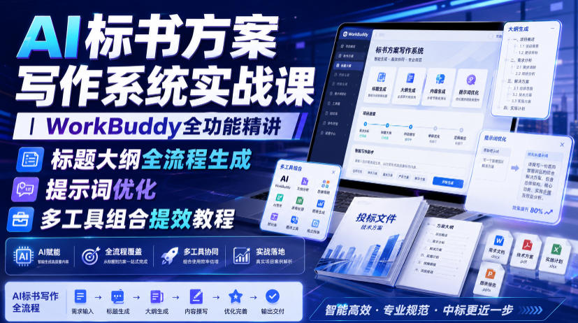 AI标书方案写作系统实战课｜WorkBuddy全功能精讲・标题大纲全流程生成・提示词优化・多工具组合提效教程-HEIXMI（中国站）