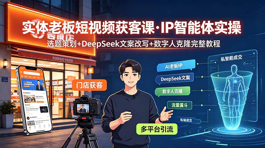 实体老板短视频获客课·IP智能体实操｜选题策划+DeepSeek文案改写+数字人克隆完整教程-HEIXMI（中国站）