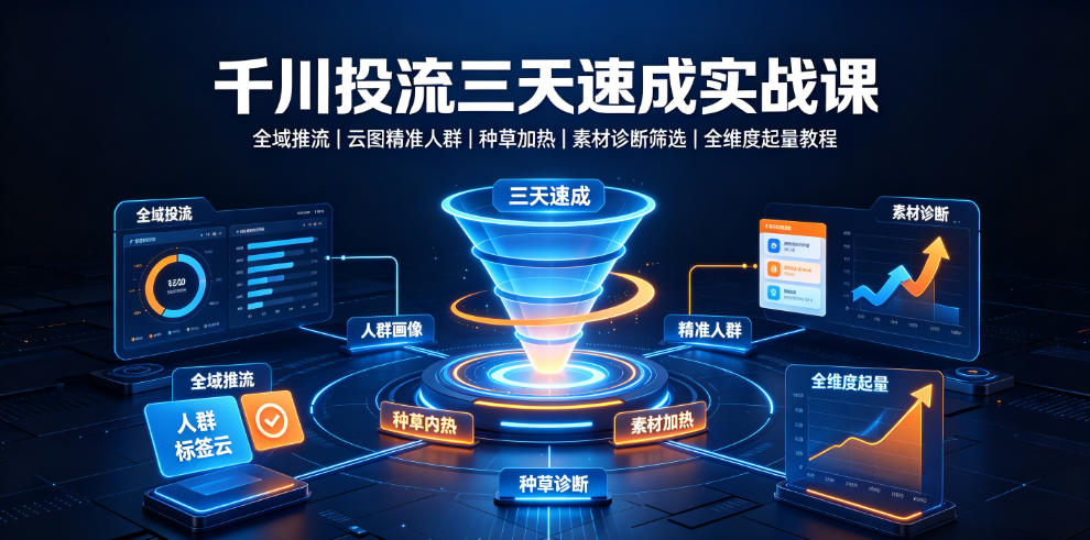 千川投流三天速成实战课｜全域推流、云图精准人群、种草加热、素材诊断筛选全维度起量教程-HEIXMI（中国站）