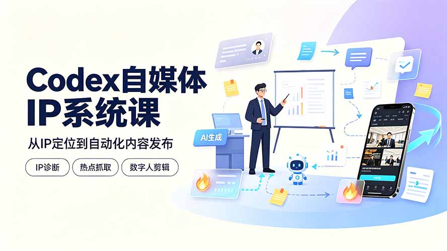 Codex自媒体IP系统课：IP诊断/热点抓取/IP蒸馏 Skill，爆款复刻数字人多平台自动发布教程-HEIXMI（中国站）