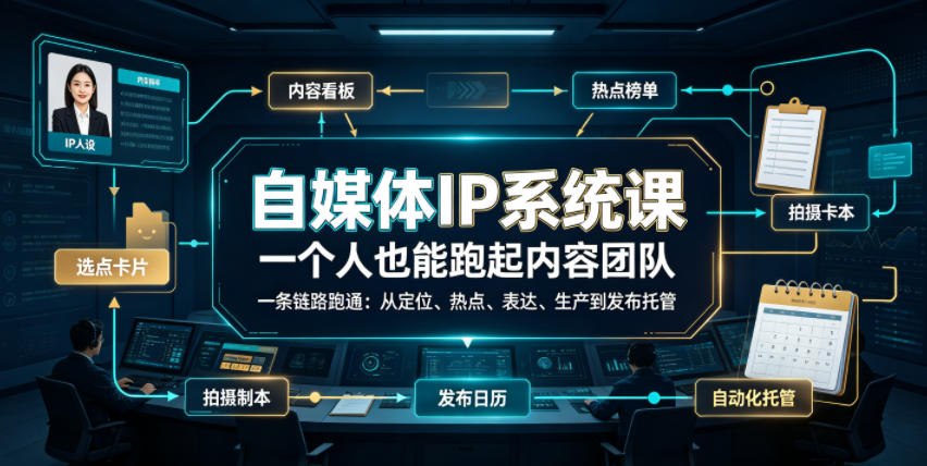 自媒体IP系统课，一个人也能跑起内容团队，一条链路跑通，从定位、热点、表达、生产到发布托管-HEIXMI（中国站）