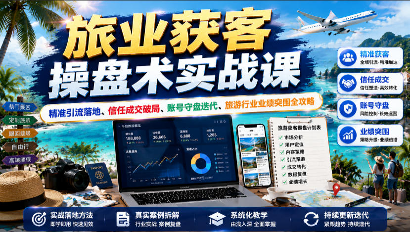 旅业获客操盘术实战课｜精准引流落地、信任成交破局、账号守盘迭代、旅游行业业绩突围全攻略-HEIXMI（中国站）