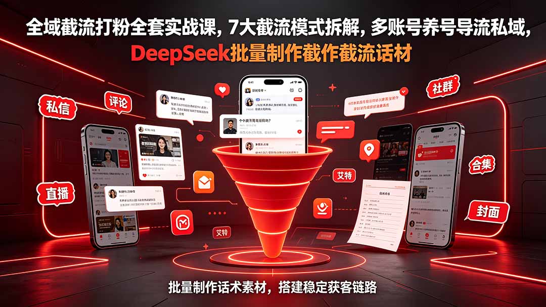全域截流打粉全套实战课，7大截流模式拆解，多账号养号导流私域，DeepSeek批量制作截流话术素材-HEIXMI（中国站）