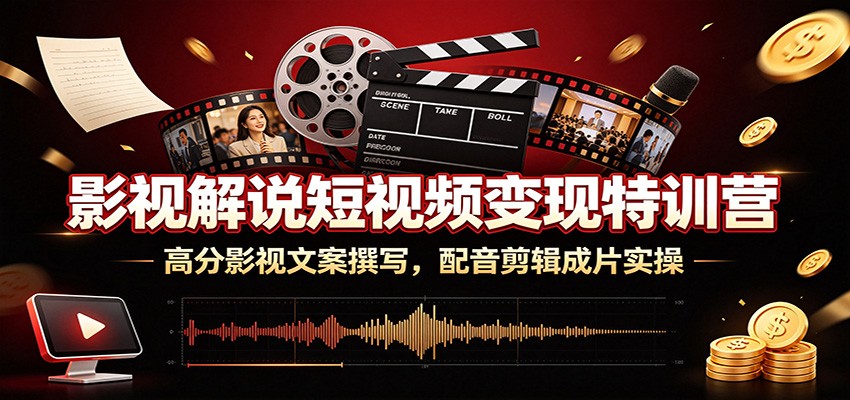 影视解说短视频变现特训营：高分影视文案撰写，配音剪辑成片实操-HEIXMI（中国站）