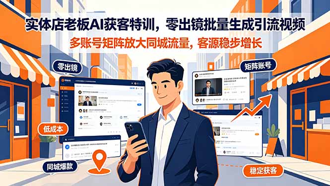 实体店老板AI获客特训，零出镜批量生成引流视频，多账号矩阵放大同城流量，客源稳步增长-HEIXMI（中国站）