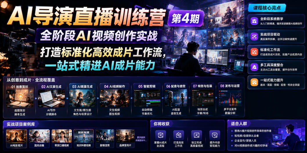 AI导演直播训练营第4期｜全阶段AI视频创作实战，打造标准化高效成片工作流，一站式精进AI成片能力-HEIXMI（中国站）