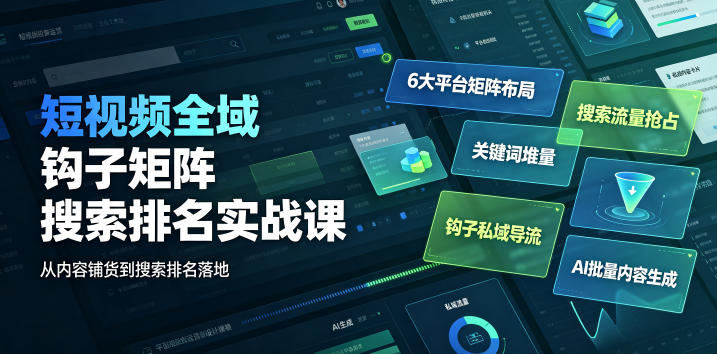 短视频全域钩子矩阵搜索排名实战课｜6大平台矩阵布局、关键词堆量抢占搜索流量、钩子私域导流、AI批量内容生成-HEIXMI（中国站）