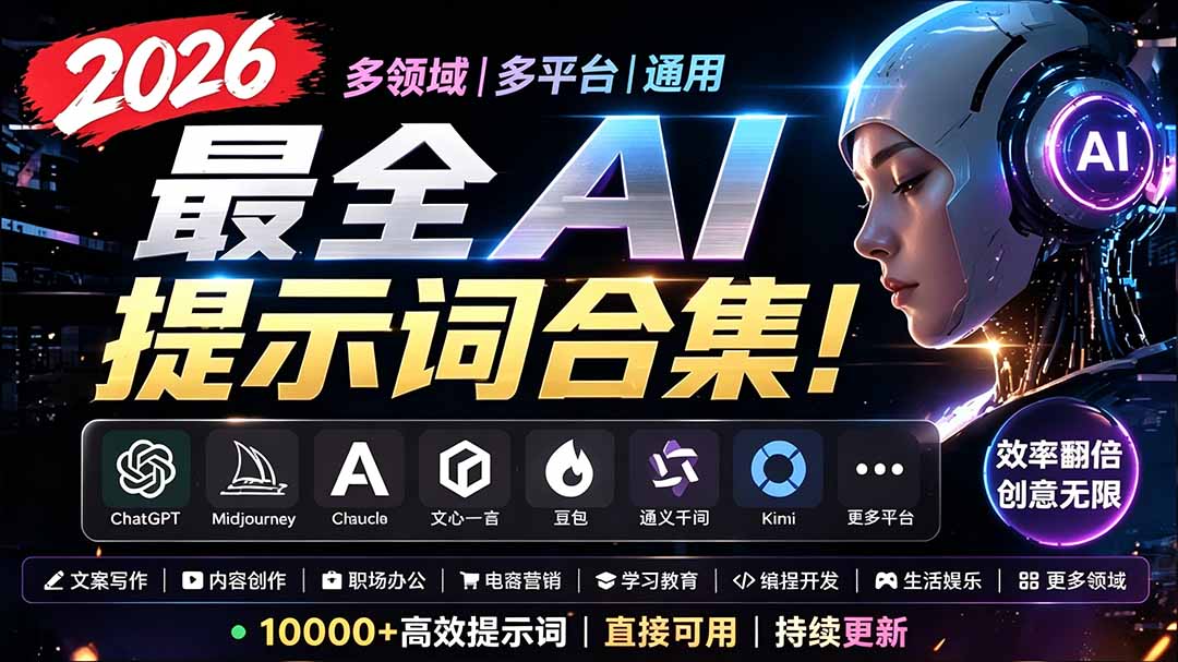 2026最全AI提示词合集！多领域多平台通用，涵盖AI绘画、电商主图、爆款文案，脚本创作等-HEIXMI（中国站）