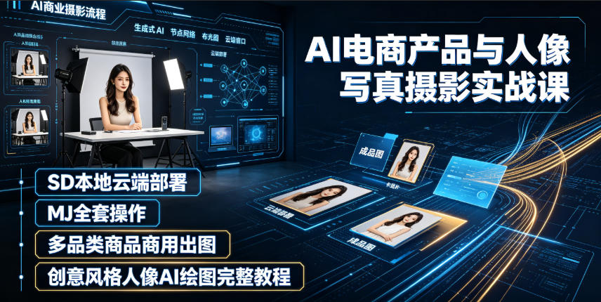 AI电商产品与人像写真摄影实战课｜SD本地云端部署、MJ全套操作、多品类商品商用出图、创意风格人像AI绘图完整教程-HEIXMI（中国站）