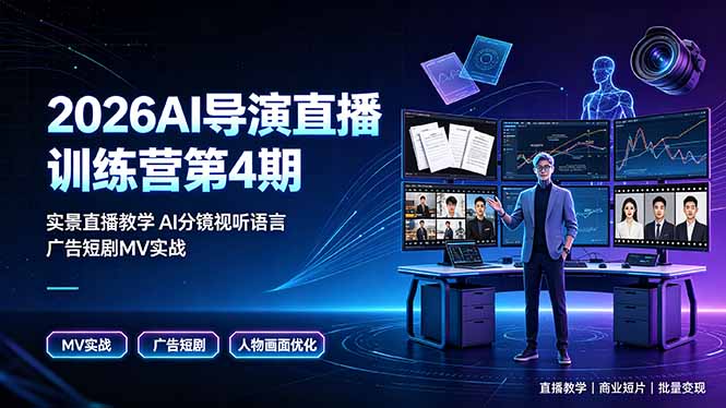 2026AI导演直播训练营第4期，实景直播教学AI分镜视听语言，广告短剧MV实战，解决人物画面崩坏痛点-HEIXMI（中国站）