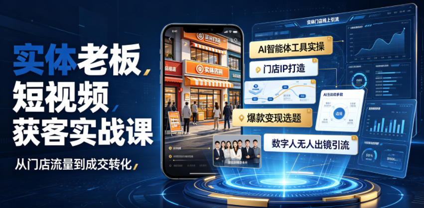 实体老板短视频获客实战课｜AI智能体工具全套实操、门店IP打造、爆款变现选题、数字人无人出镜引流完整教程-HEIXMI（中国站）