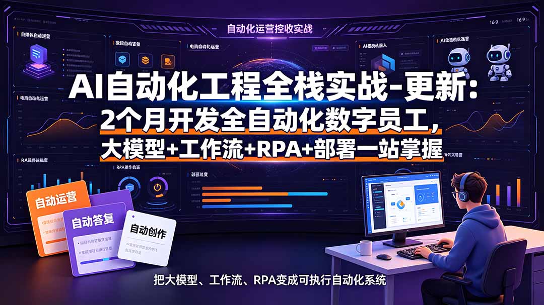 AI自动化工程全栈实战-更新：2个月开发全自动化数字员工，大模型+工作流+RPA+部署一站式掌握-HEIXMI（中国站）
