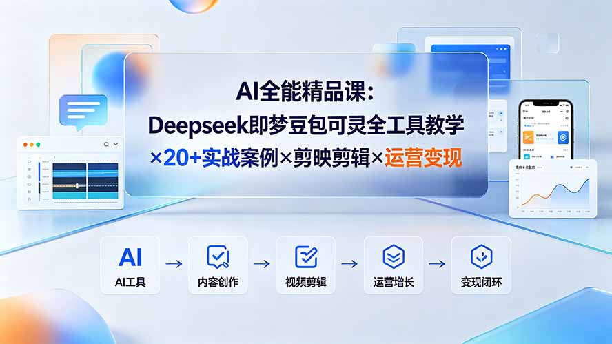 AI全能精品课：Deepseek即梦豆包可灵全工具教学×20+实战案例×剪映剪辑×运营变现-HEIXMI（中国站）