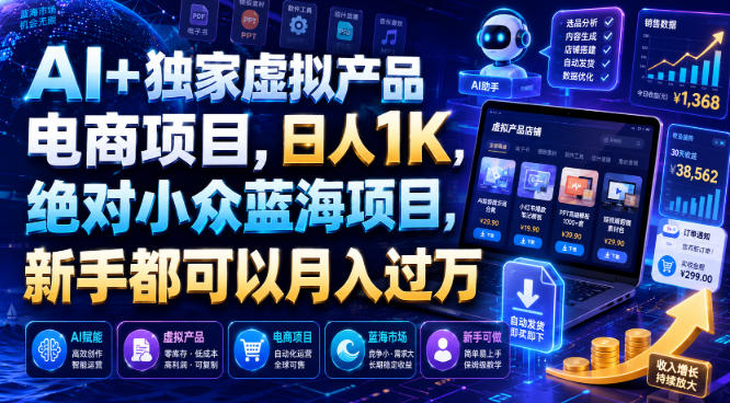 AI+独家虚拟产品电商项目，日人1K，绝对小众蓝海项目，新手都可以月入过万【揭秘】-HEIXMI（中国站）