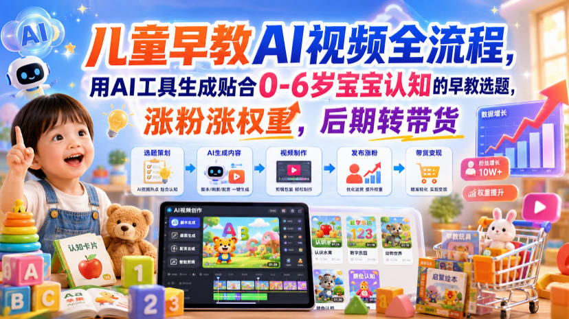 儿童早教AI视频全流程，用AI工具生成贴合0-6岁宝宝认知的早教选题，涨粉涨权重，后期转带货-HEIXMI（中国站）
