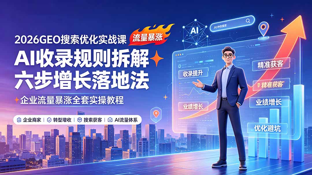 2026GEO搜索优化实战课：AI收录规则拆解｜六步增长落地法｜企业流量暴涨全套实操教程-HEIXMI（中国站）