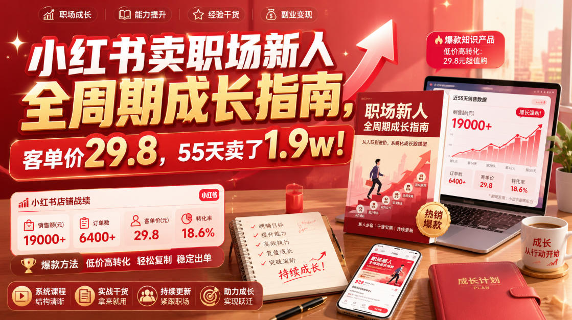 小红书卖职场新人全周期成长指南，客单价29.8，55天卖了1.9w！-HEIXMI（中国站）