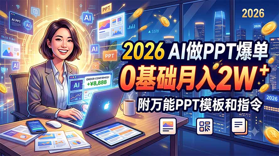 2026 AI做PPT爆单，0基础月入2W，附万能PPT模板和指令-HEIXMI（中国站）