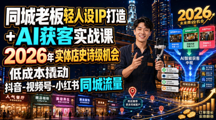 同城老板轻人设IP打造+AI获客实战课，2026年实体店史诗级机会，低成本撬动抖音-视频号-小红书同城流量-HEIXMI（中国站）