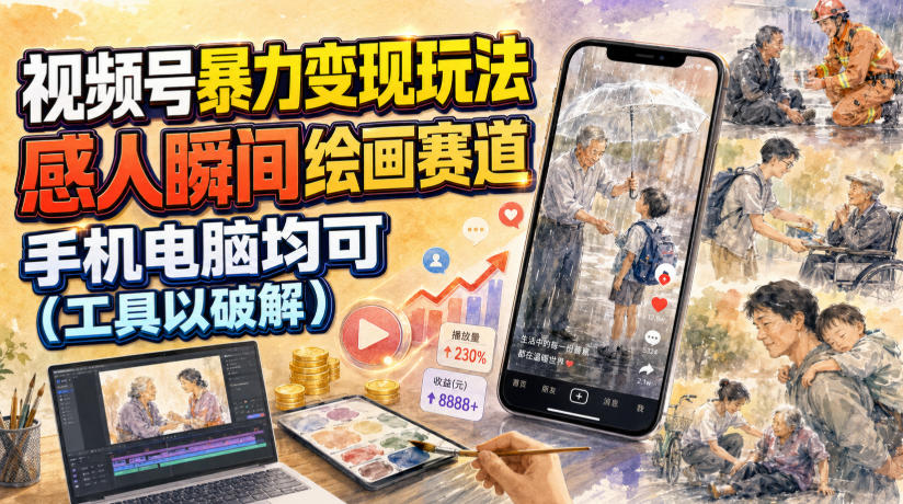 视频号暴力变现玩法，感人瞬间绘画赛道，手机电脑均可-HEIXMI（中国站）