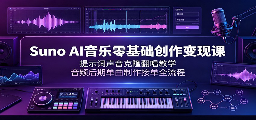 Suno AI音乐零基础创作变现课：提示词声音克隆翻唱教学，音频后期单曲制作接单全流程-HEIXMI（中国站）