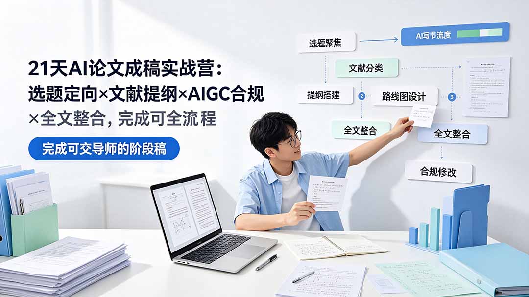 21天AI论文成稿实战营：选题定向×文献提纲×AIGC合规×全文整合，完成可交导师的阶段稿-HEIXMI（中国站）